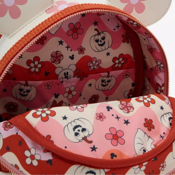 Loungefly Disney Minnie Floral Pumpkin Light-Up Glow-In-The-Dark Backpack SET - Picture 3 of 11